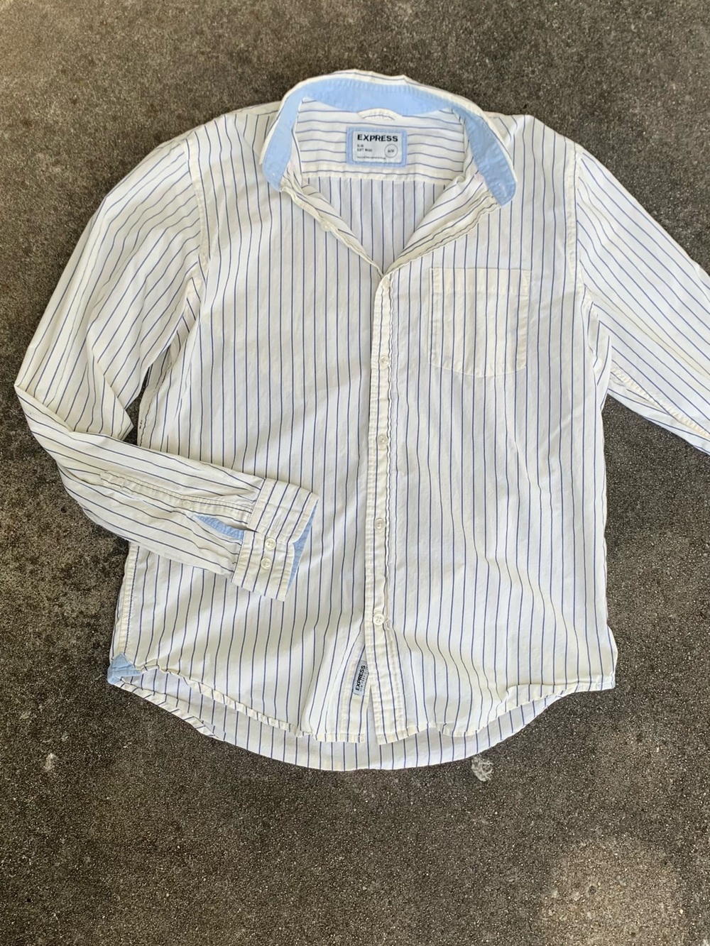 Express Men’s cream Shirt with Blue Pinstripes